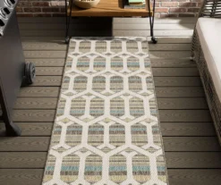 Cabana Light Gray & Turquoise Geometric Outdoor Area Rug, (2.5' X 6') -Carpet Promotion 810601060 A0 3