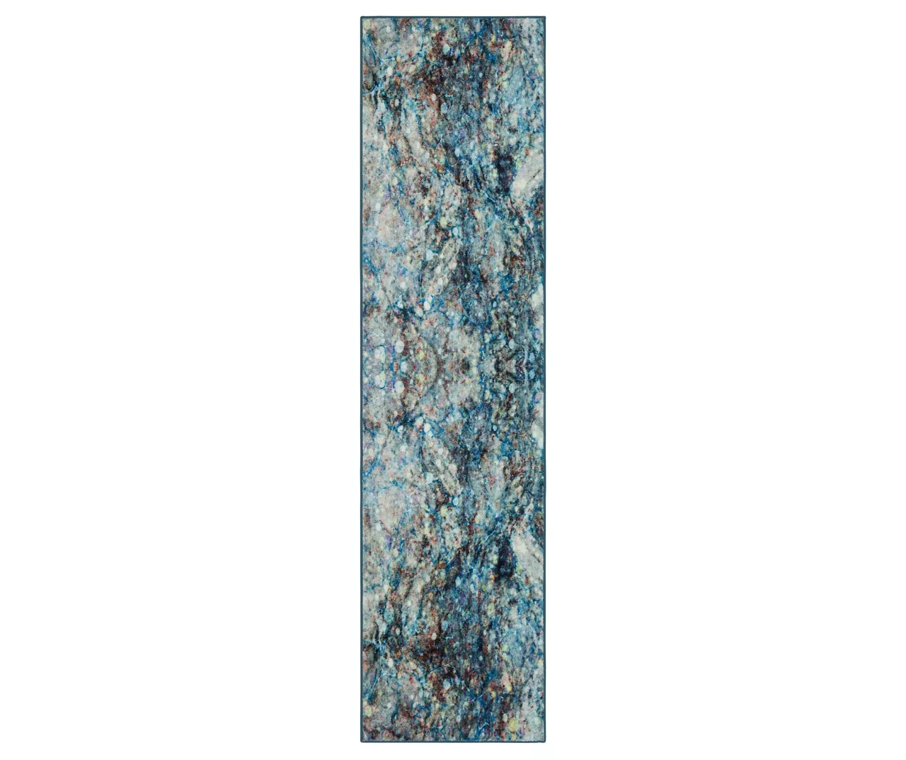 Blue & Multi-Color Layered Marble Area Rug, (2' X 8') 1 Blue & Multi-Color Layered Marble Area Rug, (2' X 8')