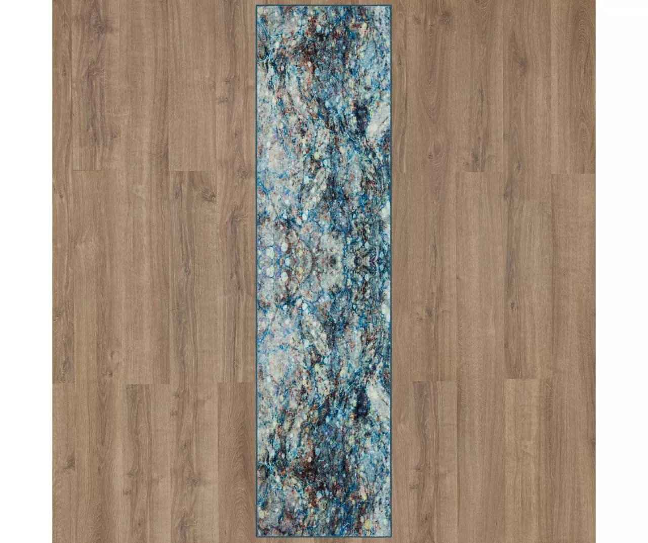 Blue & Multi-Color Layered Marble Area Rug, (2' X 8') 3 Blue & Multi-Color Layered Marble Area Rug, (2' X 8') - Image 3