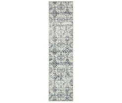 Pallas White & Blue Geo Ornamental Area Rug, (2' X 8')
