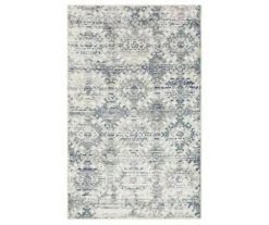 Pallas White & Blue Geo Ornamental Area Rug, (5' X 8')