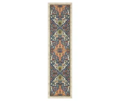 Tethys Blue & Peach Ornamental Area Rug, (2' X 8')