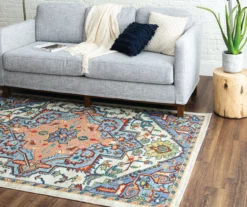 Tethys Blue & Peach Ornamental Area Rug, (5' X 8') -Carpet Promotion 810601107 A0 4