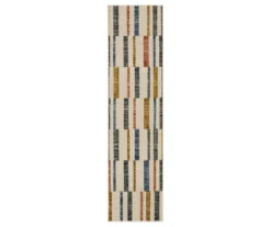 Tilton Beige & Multi-Color Block Pattern Area Rug, (2' X 8')