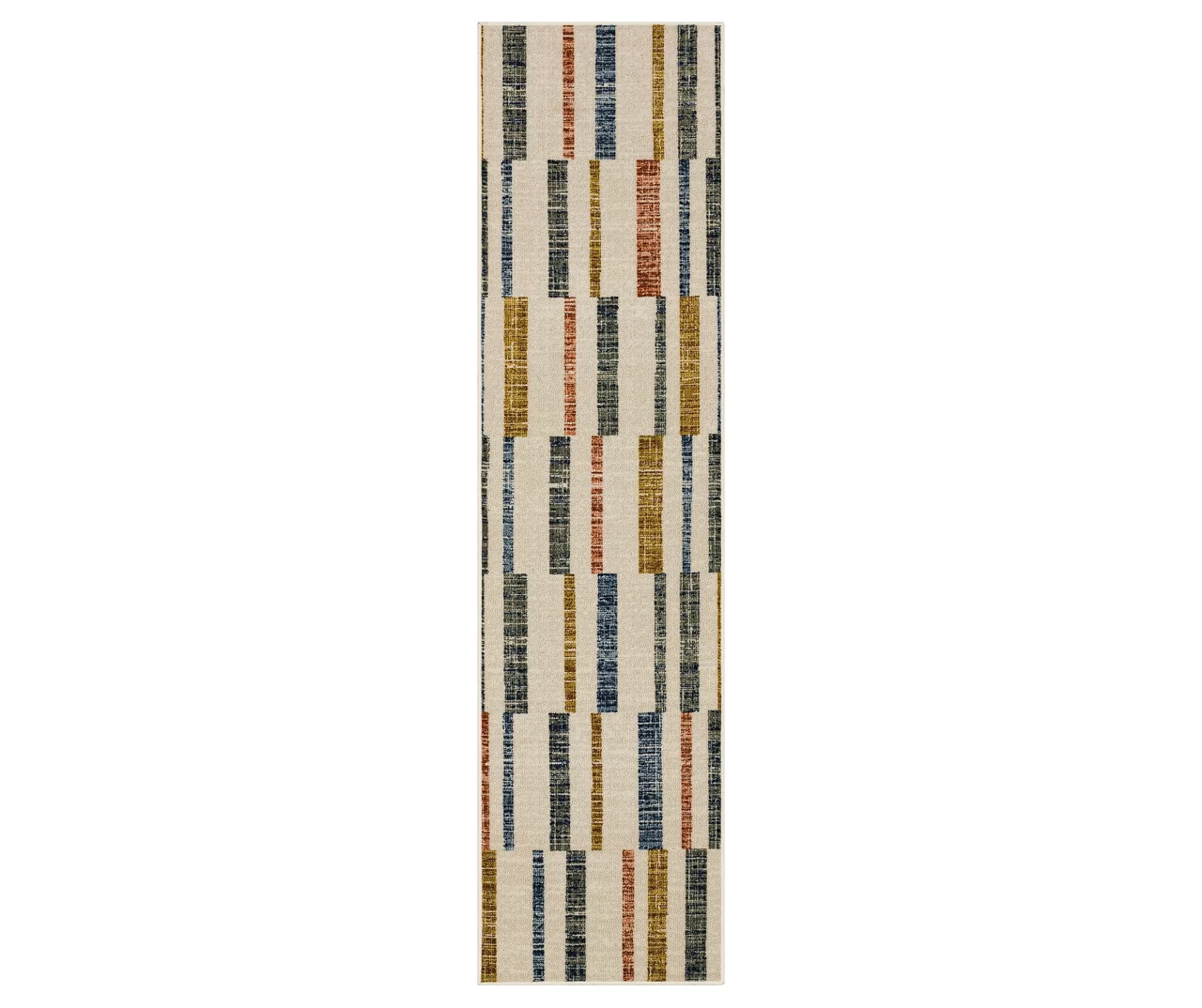 Tilton Beige & Multi-Color Block Pattern Area Rug, (2' X 8') 1 Tilton Beige & Multi-Color Block Pattern Area Rug, (2' X 8')