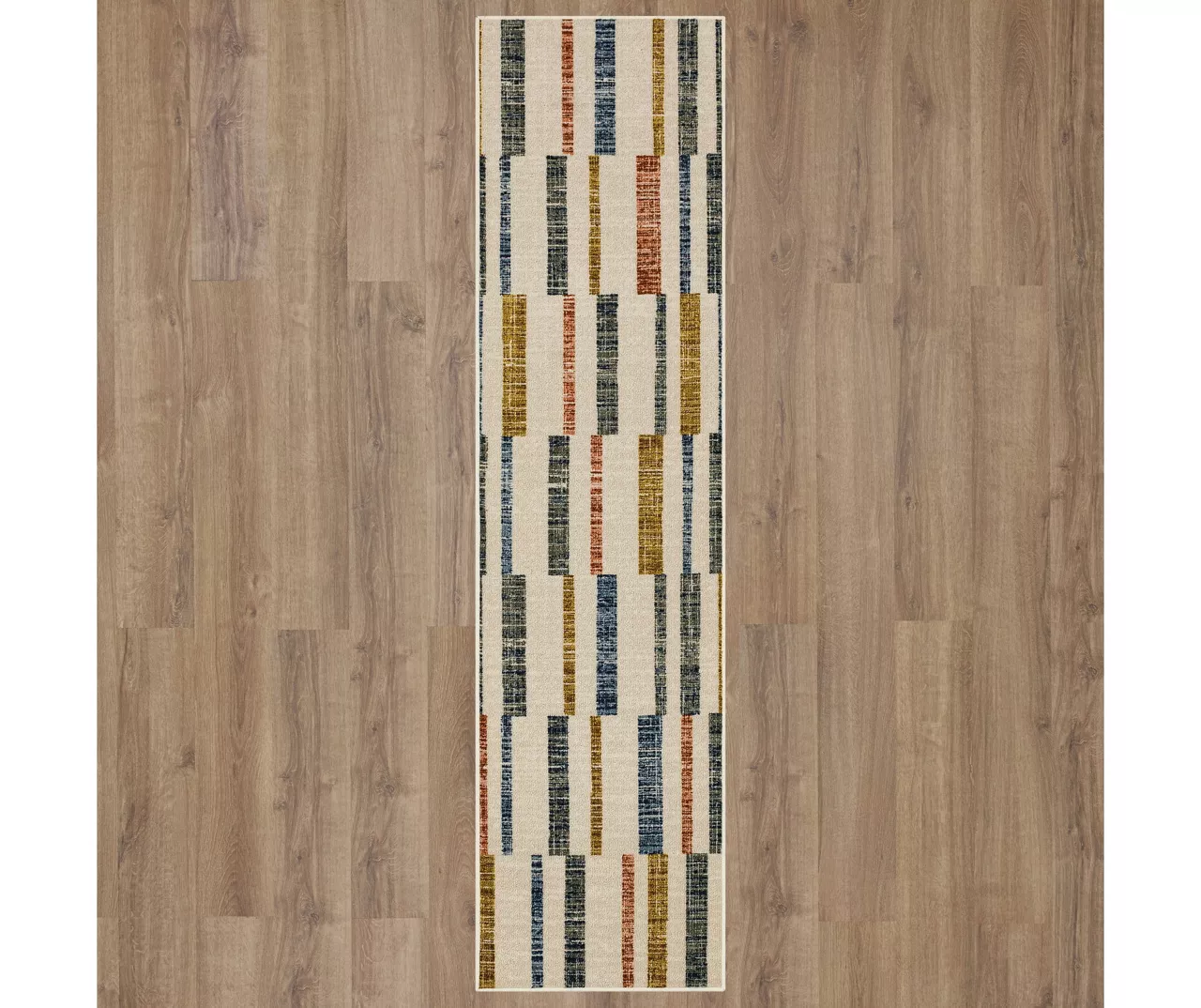 Tilton Beige & Multi-Color Block Pattern Area Rug, (2' X 8') 3 Tilton Beige & Multi-Color Block Pattern Area Rug, (2' X 8') - Image 3