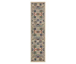 Queensbury Beige & Navy Ornamental Floral Area Rug, (2' X 8')