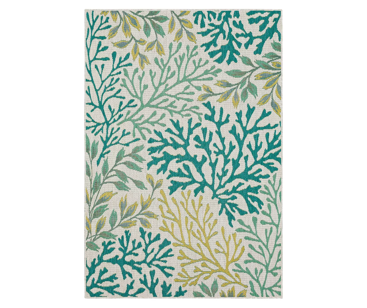 Coastal Cove Teal & Green Coral Pattern Outdoor Area Rug, (4' X 5.5') 1 Coastal Cove Teal & Green Coral Pattern Outdoor Area Rug, (4' X 5.5')