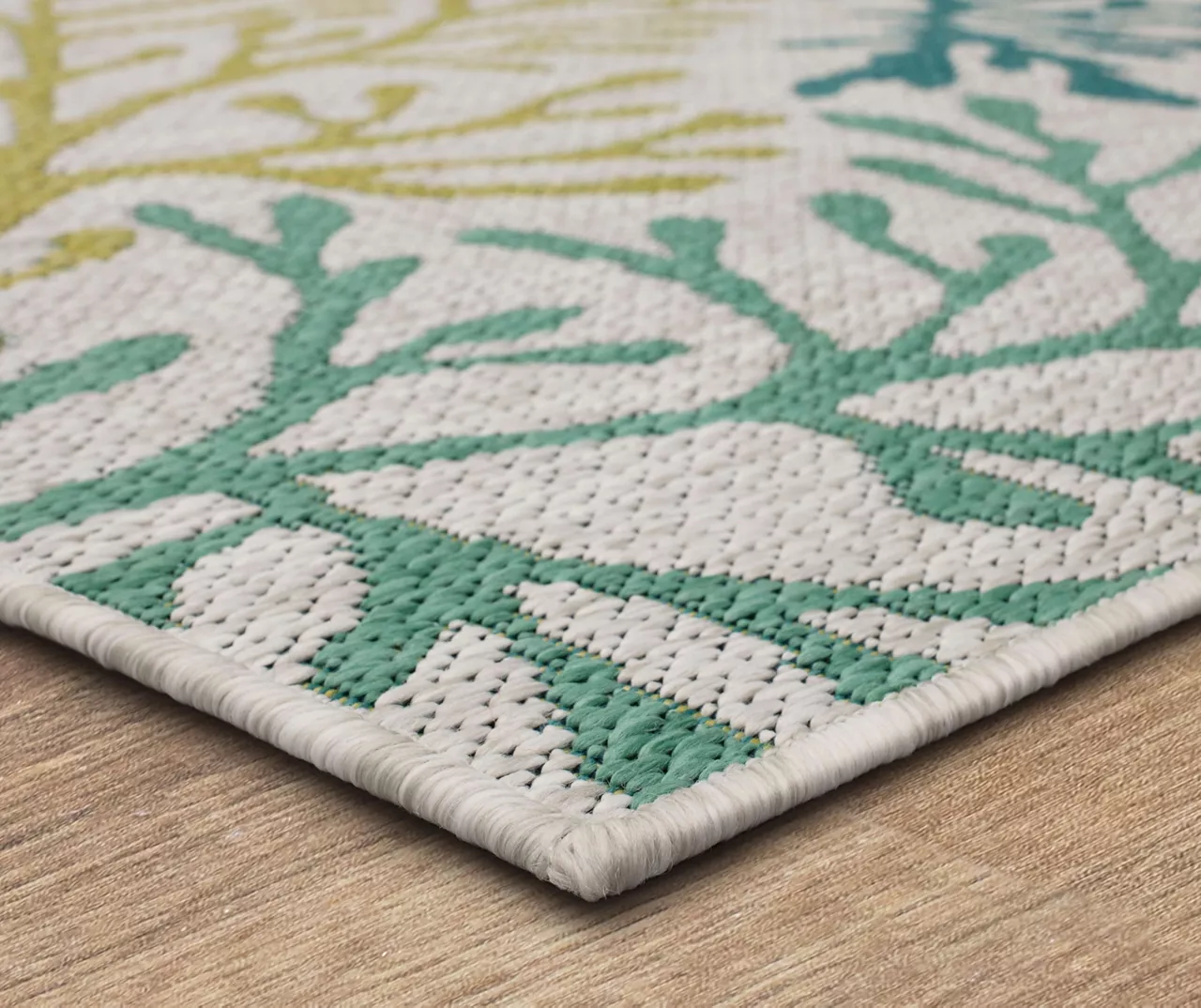 Coastal Cove Teal & Green Coral Pattern Outdoor Area Rug, (4' X 5.5') 2 Coastal Cove Teal & Green Coral Pattern Outdoor Area Rug, (4' X 5.5') - Image 2