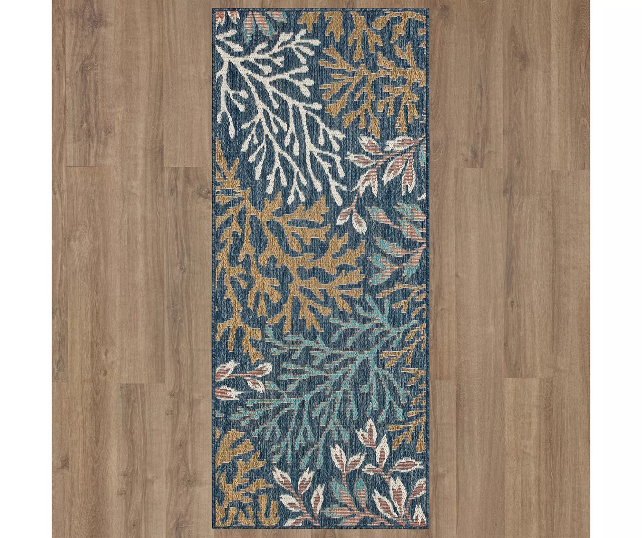Coastal Cove Blue & Brown Coral Pattern Outdoor Area Rug, (2.5' X 6') 3 Coastal Cove Blue & Brown Coral Pattern Outdoor Area Rug, (2.5' X 6') - Image 3