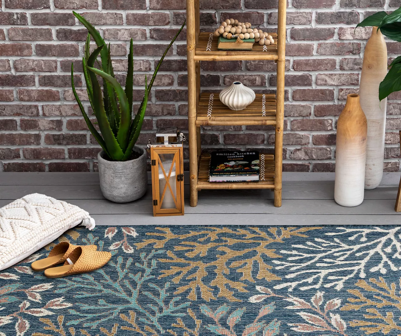 Coastal Cove Blue & Brown Coral Pattern Outdoor Area Rug, (2.5' X 6') 6 Coastal Cove Blue & Brown Coral Pattern Outdoor Area Rug, (2.5' X 6') - Image 6