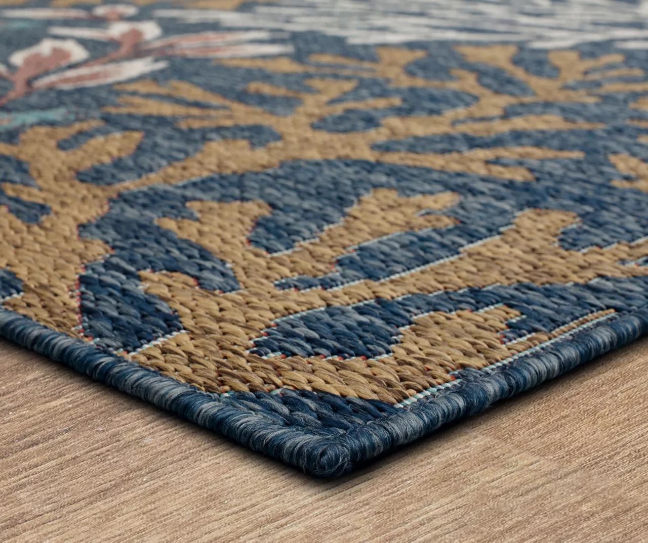 Coastal Cove Blue & Brown Coral Pattern Outdoor Area Rug, (2.5' X 6') 2 Coastal Cove Blue & Brown Coral Pattern Outdoor Area Rug, (2.5' X 6') - Image 2