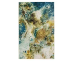 Shoreline Water Blue & Brown Abstract Area Rug, (3' X 5')