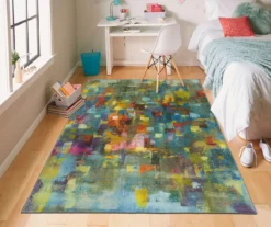 Confetti Canvas Blue & Multi-Color Abstract Area Rug, (5' X 8') -Carpet Promotion 810601155 A0 3