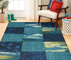 Beachscape Navy & Blue Patchwork Area Rug, (5' X 8') -Carpet Promotion 810601157 A0 3