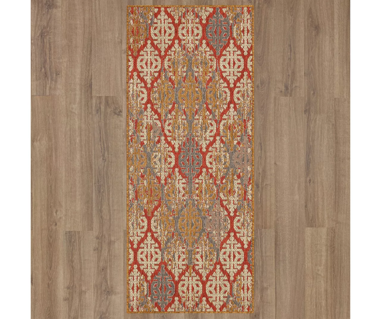 Paradise Grove Rust & Gray Arabesque Outdoor Area Rug, (2.5' X 6') 4 Paradise Grove Rust & Gray Arabesque Outdoor Area Rug, (2.5' X 6') - Image 4