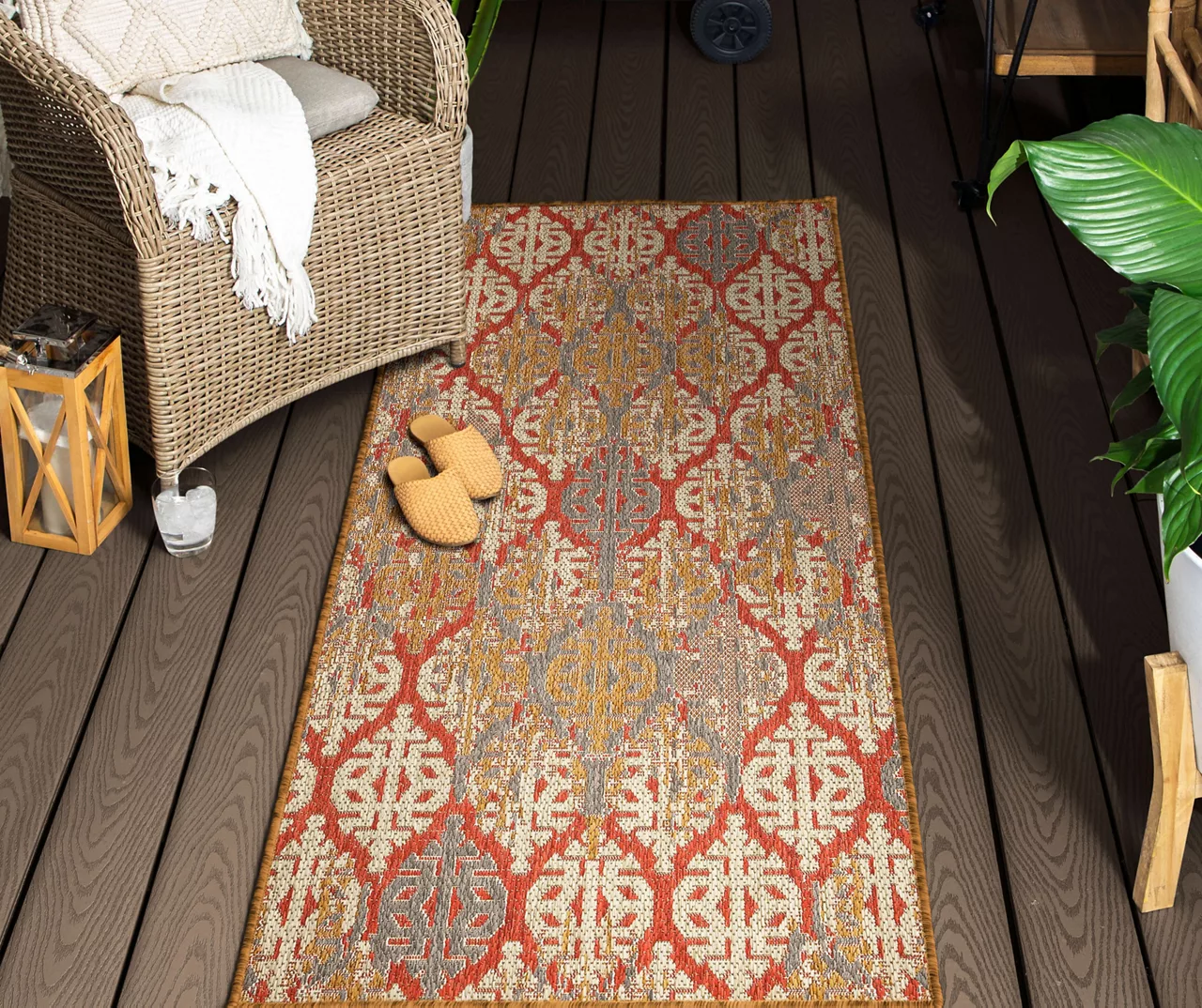Paradise Grove Rust & Gray Arabesque Outdoor Area Rug, (2.5' X 6') 8 Paradise Grove Rust & Gray Arabesque Outdoor Area Rug, (2.5' X 6') - Image 8