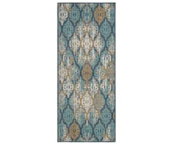 Paradise Grove Blue & Brown Arabesque Outdoor Area Rug, (2.5' X 6')