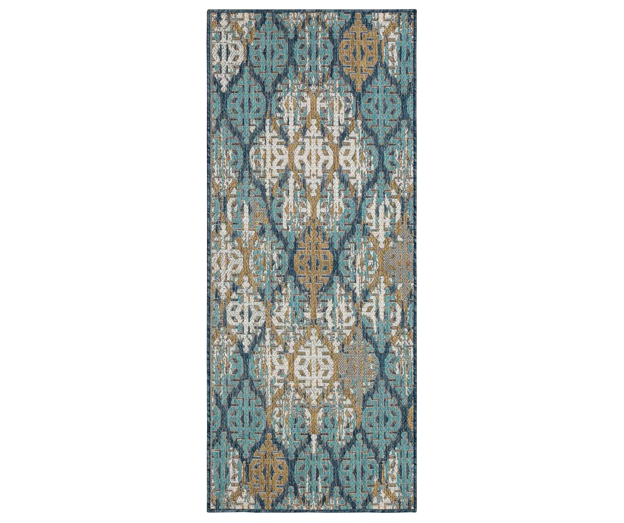 Paradise Grove Blue & Brown Arabesque Outdoor Area Rug, (2.5' X 6') 1 Paradise Grove Blue & Brown Arabesque Outdoor Area Rug, (2.5' X 6')