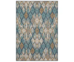 Paradise Grove Blue & Brown Arabesque Outdoor Area Rug, (4' X 5.5')