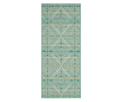 Poolside Diamond Teal & Green Outdoor Area Rug, (2.5' X 6')