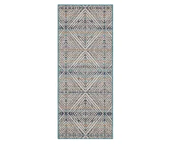 Poolside Diamond Blue & Brown Outdoor Area Rug, (2.5' X 6')