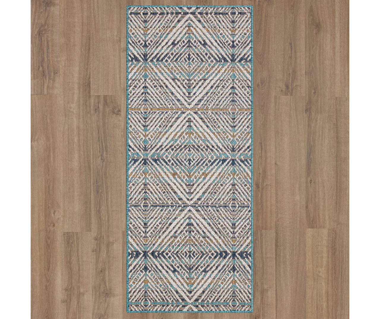 Poolside Diamond Blue & Brown Outdoor Area Rug, (2.5' X 6') 4 Poolside Diamond Blue & Brown Outdoor Area Rug, (2.5' X 6') - Image 4