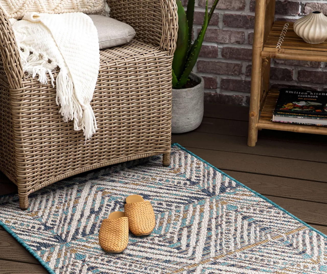 Poolside Diamond Blue & Brown Outdoor Area Rug, (2.5' X 6') 7 Poolside Diamond Blue & Brown Outdoor Area Rug, (2.5' X 6') - Image 7