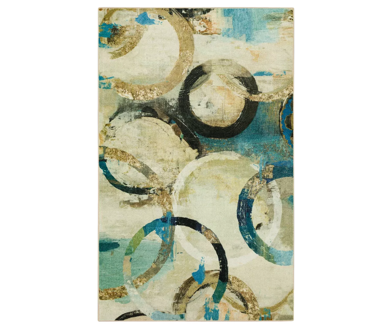 Canvas Rings Aqua & Beige Abstract Area Rug, (5' X 8') 1 Canvas Rings Aqua & Beige Abstract Area Rug, (5' X 8')