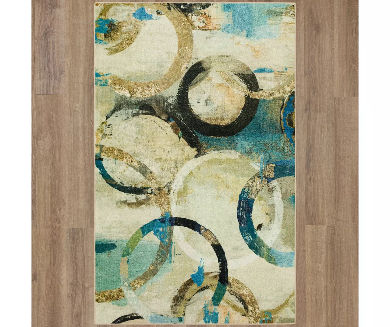 Canvas Rings Aqua & Beige Abstract Area Rug, (5' X 8') 3 Canvas Rings Aqua & Beige Abstract Area Rug, (5' X 8') - Image 3