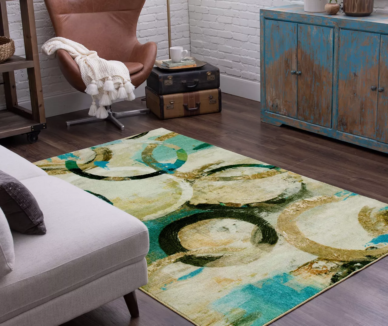 Canvas Rings Aqua & Beige Abstract Area Rug, (5' X 8') 7 Canvas Rings Aqua & Beige Abstract Area Rug, (5' X 8') - Image 7