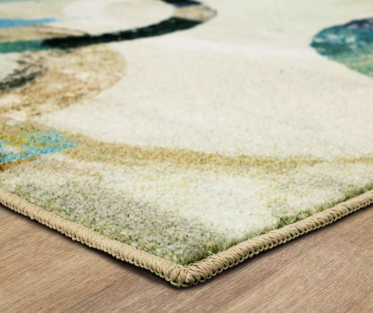 Canvas Rings Aqua & Beige Abstract Area Rug, (5' X 8') 2 Canvas Rings Aqua & Beige Abstract Area Rug, (5' X 8') - Image 2