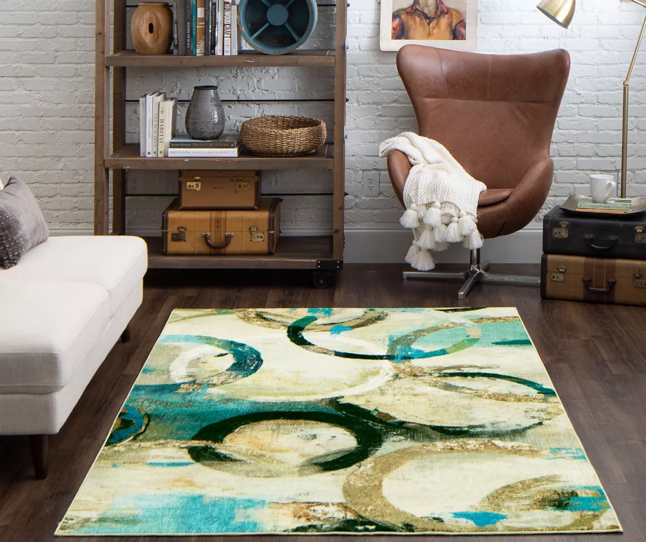 Canvas Rings Aqua & Beige Abstract Area Rug, (8' X 10') 6 Canvas Rings Aqua & Beige Abstract Area Rug, (8' X 10') - Image 6