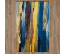 Brush Strokes Water Blue & Yellow Abstract Area Rug, (8' X 10') -Carpet Promotion 810601236 A0 2