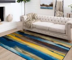 Brush Strokes Water Blue & Yellow Abstract Area Rug, (8' X 10') -Carpet Promotion 810601236 A0 4