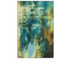 Glaicer Water Blue & Beige Abstract Area Rug, (2' X 3')