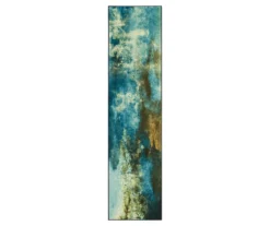 Glaicer Water Blue & Beige Abstract Area Rug, (2' X 8')