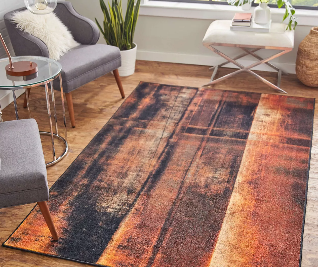 Rustburn Brown & Orange Abstract Area Rug, (5' X 8') 5 Rustburn Brown & Orange Abstract Area Rug, (5' X 8') - Image 5