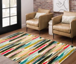Beige & Multi-Color Brushed Stripe Area Rug, (5' X 8') -Carpet Promotion 810601254 A0 4